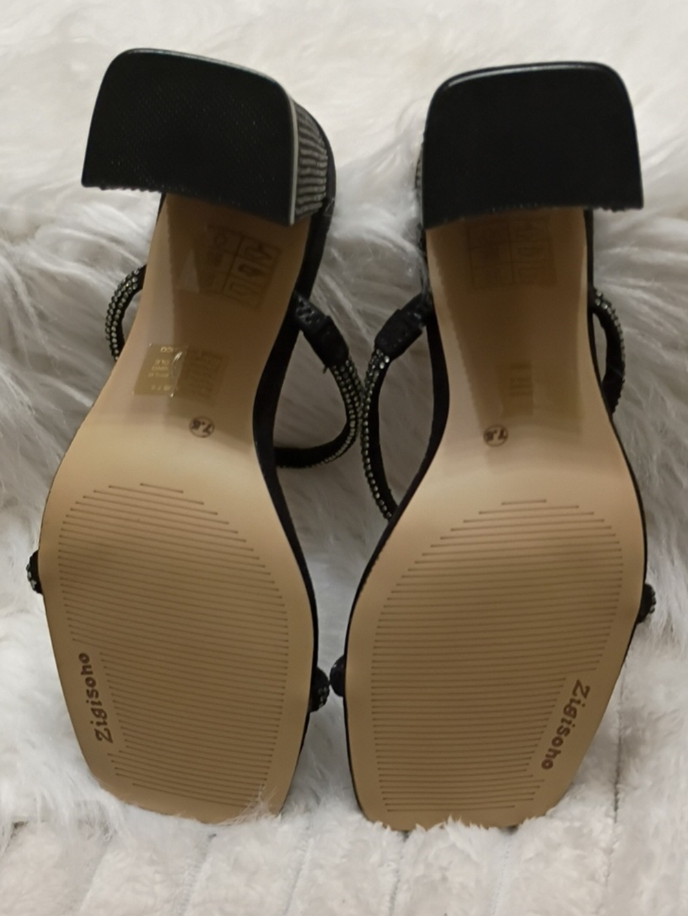 New Zigi Soho Daleyza Black Rhinestone Jeweled Studded Heeled Sandals SZ 7.5 M - Picture 14 of 16